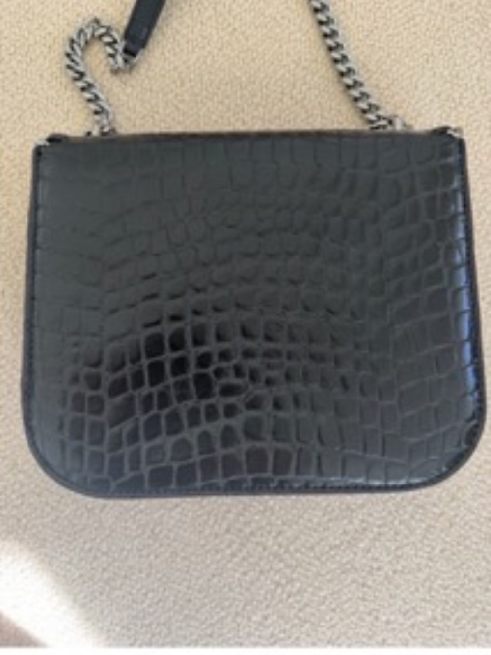 Stella McCartney Black Croc Embossed Faux Leather Medium Falabella Star Box Bag - Picture 6 of 14
